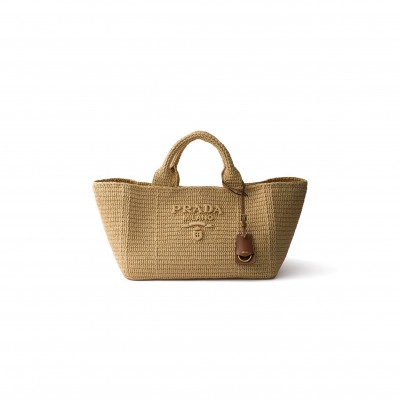 PRADA LARGE CROCHET TOTE BAG WITH LEATHER DETAILS 1BG635 (35*23.5*22cm)